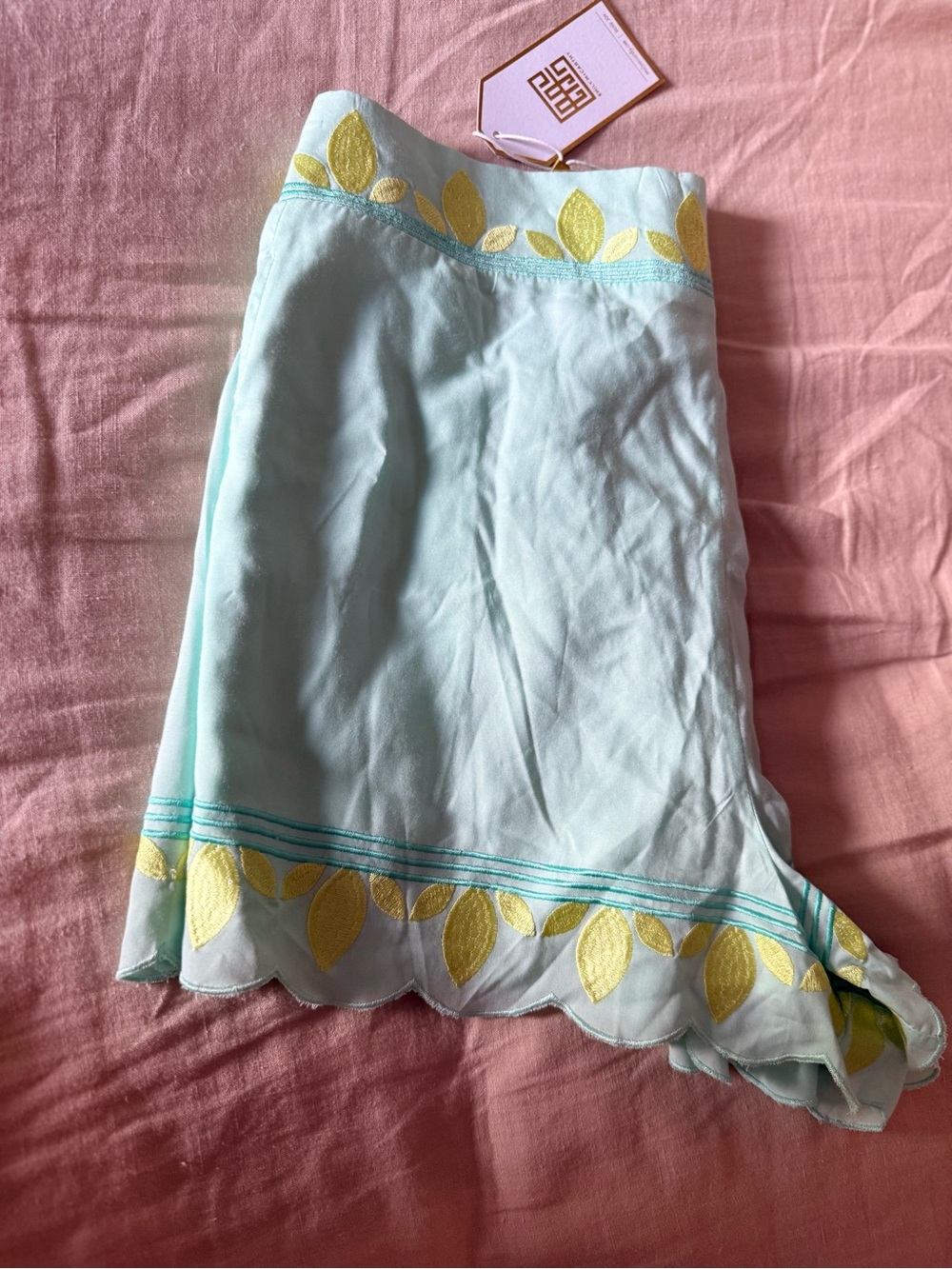 Light Blue & Yellow Embroidered Women’s Shorts Emily McCarthy